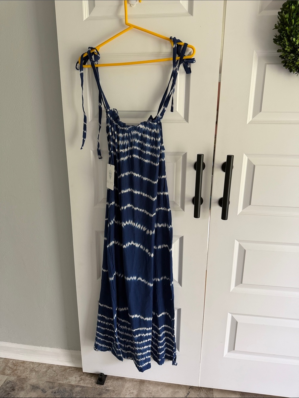 EX VOTO Iris cotton Navy Blue Tie-Dye Sundress with Adjustable Tie Straps XS/S
